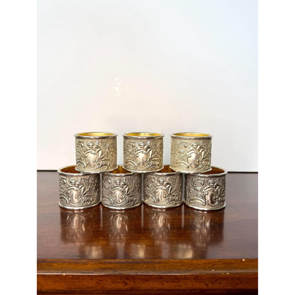 Vintage Silverplate Cherub Napkin Rings Holiday Imports Set of 7 Japan
